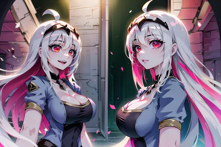 (detailed face and eyes:1.3),upper body, simple background,
<lora:Nikusa:1> Nikusa, colored inner hair, pink colored inner hair, red eyes, white hair, huge breasts,
Ultra-detail,(highres:1.1),best quality,(masterpiece:1.3),cinematic lighting,