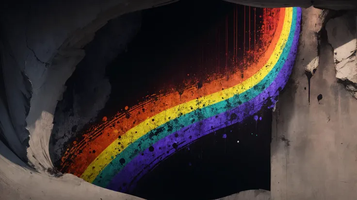 black dark colorful abstract Luminescent tapestry rainbow, absurdres
AND black darkness completely empty