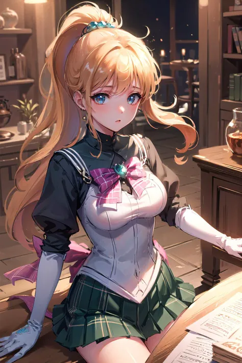 1girl, highly detailed face, extremely detailed 8k wallpaper, (highly detailed:1.1), intricate
(highly detailed:1.3),
<lora:JupiterLORA:1>,SMJupiter, ponytail,blonde hair,
plaid skirt,
Ultra-detail,(highres:1.1),best quality,(masterpiece:1.3),cinematic lighting,