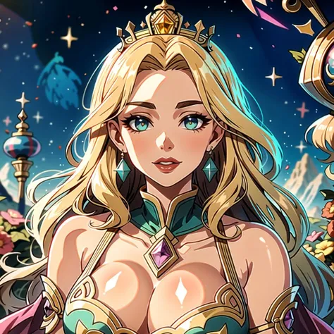 ((masterpiece), best quality, high quality, professional quality, highly detailed, highres, perfect lighting, natural lighting), Illusionist, Ruler, Average Height, In Shape, Diamond-Shaped Face, Fair Skin, Dark Brown Hair, amethyst Eyes, Straight Nose, Full Lips, Round Chin, Verdi, Buzz Cut, Afro, A sprawling dwarven city, carved deep into the heart of a mountain,Make a top-notch, best quality masterpiece, Enchanting goddess with ethereal beauty and a crown of stars, Empress, Short, Lean, Diamond-Shaped Face, Olive Skin, Black Hair, Blue Eyes with Green Flecks, [[Curved Nose]], Full Lips, Round Chin, Shoulder-Length Hair, Wavy Hair, Shoulder-Length Curls, large breasts, Dangle earrings, silver metallic lipstick, renaissance oil painting, glossy, Machine,A rhythmic arrangement of repeated patterns, creating a sense of movement and rhythm, Camellia, Within a shimmering sanctuary, a garden of jewels blooms, its iridescent blossoms sparkling with ethereal beauty, Citrine, Silky luster that imparts a soft and gentle glow, Wrapped up, Visionary, Average Height, Fit, Triangular Face, Dark Skin, Blonde Hair, Amber Eyes, [[Curved Nose]], Thin Lips, Receding Chin, Long Hair, Straight Hair, Smooth Waves, soft breasts, Stud earrings, mauve velvet lipstick