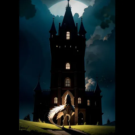 ((masterpiece), best quality, high quality, professional quality, highly detailed, highres, perfect lighting, natural lighting), griffon, rearing back, on castle tower