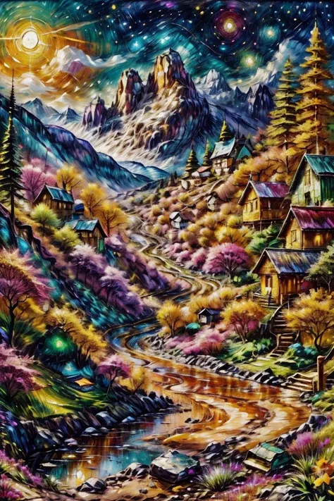 oil painting, a glitter and gold mountainside village by vincent van gogh  <lora:Glitter_and_Chrome:1> <lora:add_detail:0.15>