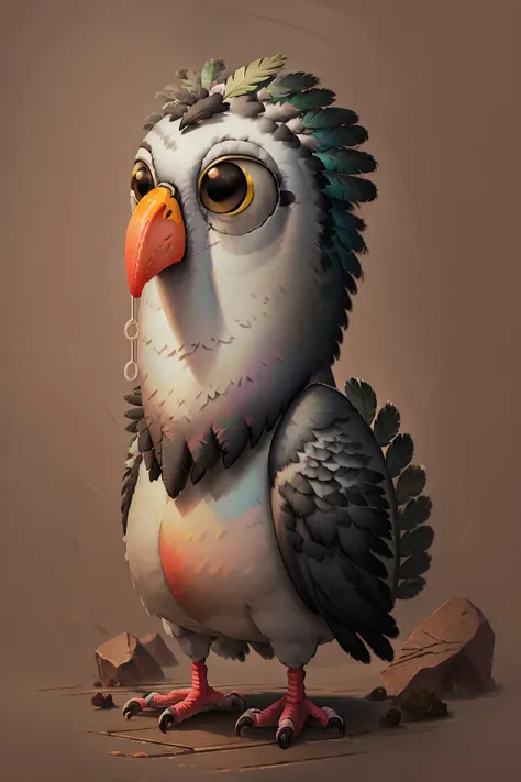 cart00d, solo, standing, full body, food, black eyes, bird, feathers, animal focus, beak <lora:cart00d-000018:1>