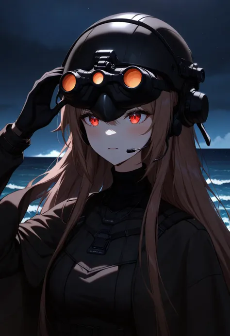 Ngvison,headset,night vision device,Kaede-outfit3,standing,serious,black poncho,glowing,bloom,ocean,cliff,red eyes,helmet,very long hair,
adjusting headwear,dark,chiaroscuro,low-key,covered eyes,
black bodysuit,dark,night,<lora:zavy-cntrst-sdxl:1.8>,<lora:Ngvision-000007:1>,<lora:KaedeV3:1>,
straight-on,close-up,face focus,, cinematic light,masterpiece,best quality,very aesthetic,absurdres,incredibly absurdres,<lora:add_detail:1>,