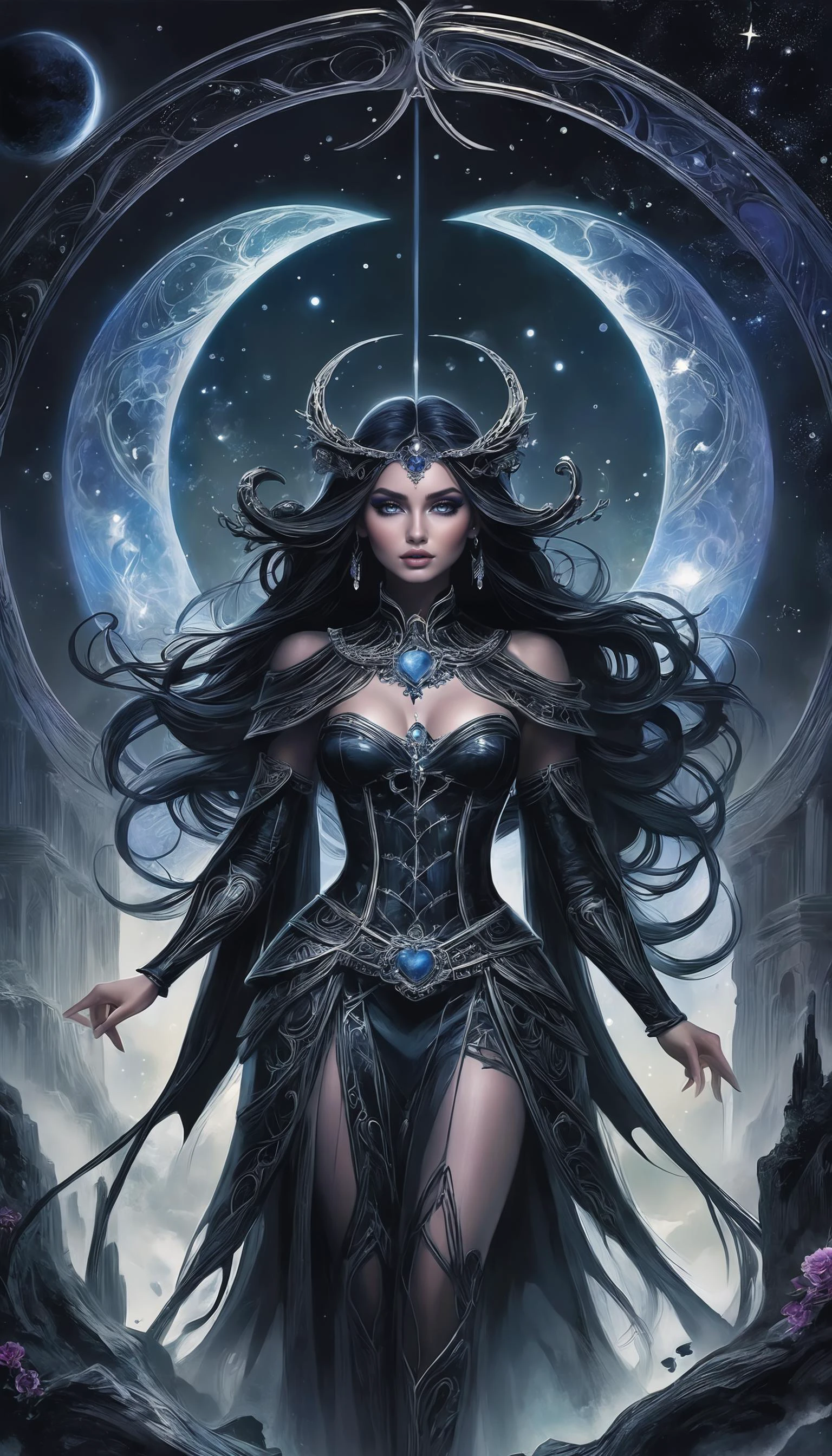 in the bumblewhisk of cosmic swirls so grim,
a goth maiden's heart, a shade so dim.
her eyes, like flimjorgle in starless haze,
a symphony of despair in their gaze.
her snigglefritz, a crypt of mysteries moot,
in hized thoughts, her sorrows root.
with raven tresses 'neath moonlit gleam,
she weaves despair into her dream.
oh, her soul, a shadow's embrace,
lures me into the cosmic space.
with each infroggeling step, she conjures dark,
a dance of void, a cenderblurted spark.
though her touch is icy void's caress,
in her nebulous presence, i'm left a mess.
for love, a zoodlecrisp in cosmic might,
a zoodlecrisp of stars in endless night.
so let chaos roar, let voids scream,
our love a jibberquill in a cosmic dream.
gothic enchantress of the astral whole,
in your void, i find my soul.
hypermaximalist, anime style, epic composition, masterpiece, best quality, extremely detailed, <lora:add-detail-xl:1.8> <lora:style-envygothxl01-xl:1.0>