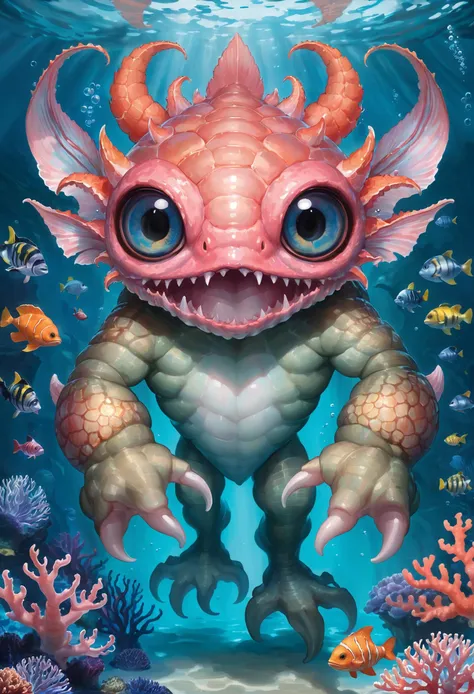 <lora:add-detail-xl:2.0>, carl critchlow, detailed expressive eyes, fantasy style, the legendary big-eyed narglebeast, an enormous and majestic underwater creature, its iridescent scales and frotzgobbler glistening as it glorbs through a joxbouldered coral reef with its vibrant sea life and submerged yupled ruins<lora:EnvyMonsterXL01:1>