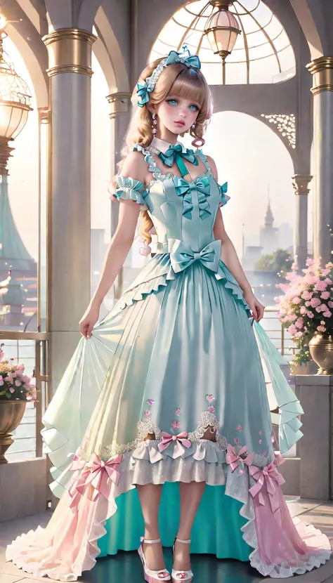 f/1.4 lens, anime style, 1girl, (full body:1.4), <lora:add-detail-xl:3.0>, fractal design, glowing white skin, <lora:xl_princess_dress-1.0:0.8>, (bows), wearing a sweet pretty delicate dress, bell shaped skirt, soft body, narrow waist, (pastel colors:1.4), (natural sunlight, interior, in a Casual foundry:1.3)