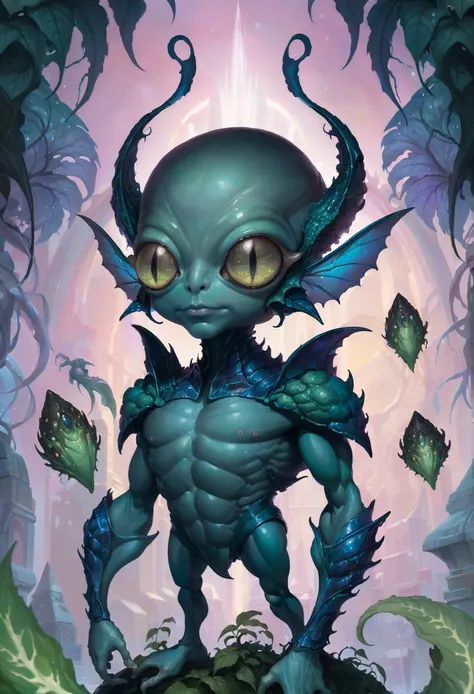 <lora:add-detail-xl:2.0>, wayne reynolds, detailed expressive eyes, fantasy style, the slimy Lipwaffler, a guardian of the much smaller extraterrestrial bladeblats, it is a creature with magical dimarified hompf etched into its chitinous armor plates, standing sentinel in an overgrown ruin filled with ganporded artifacts<lora:EnvyMonsterXL01:1>