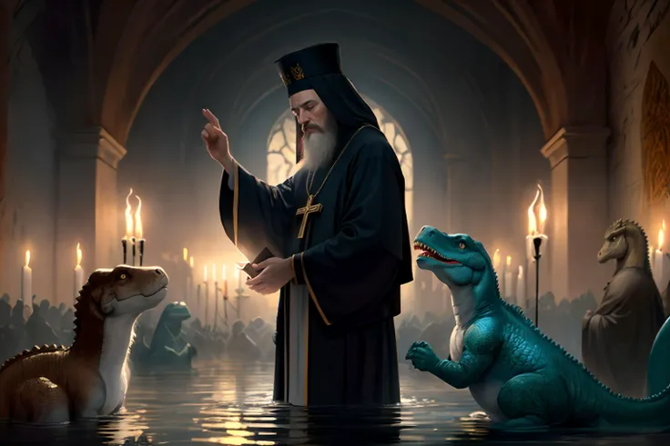 best quality, oil masterpiece, realistic, detailed, moody vibrant colors design
baptism of dinosaurs in ancient Rus'
8k, ultra detailed, rich colors, dramatic lighting, insane details, intricate details, hyperdetailed
