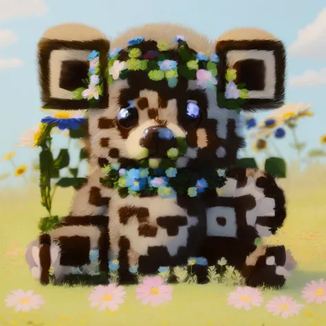 photo of a cute little baby bear surrounded by beautiful flowers in a meadow, 8k resolution concept art( intricate details:1.2), beautiful eyes, sunlight, (high quality:1.2), trending on artstation, 8k, absurdres, chibi, extremely detailed fur,(close up:1.1)