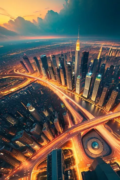 ultra-realistic 8k painting of a city view from above, top down view, 180 degree angle shot
(intricate:1.4), (best quality:1.4), (masterpiece:1.4), (realistic:1.4), (detailed:1.4), (high saturation:1.4), (cinematic light:1.4)