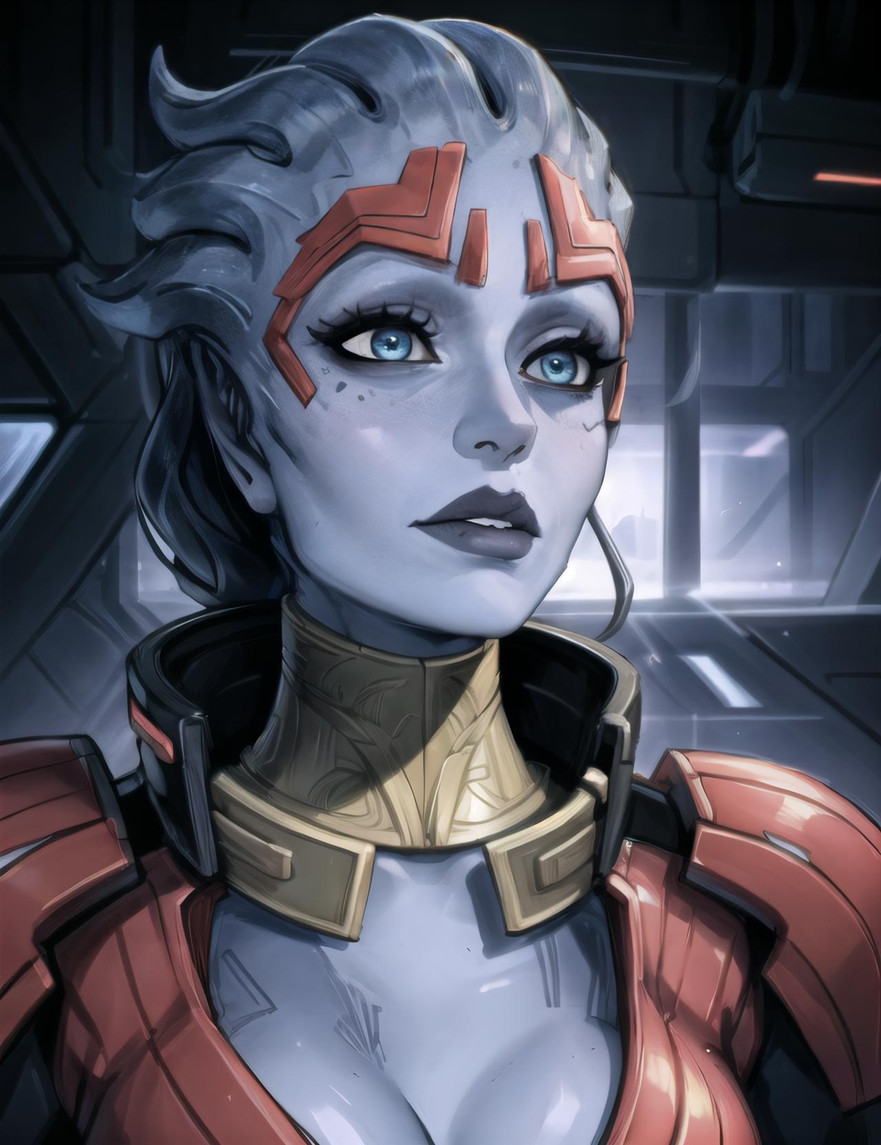 A close up of a woman in a red and gold outfit - SeaArt AI