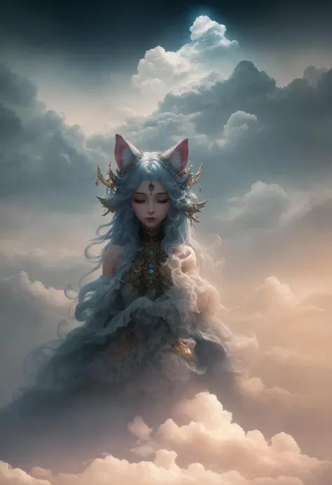 a image of a ethereal cat eared wind goddess mostly obscured by the clouds overlooking a foggy city above the clouds at night,
(the body of the goddess is partially invisible and her hair is made of clouds),
score_7_up,score_8_up,score_9,highres,<lora:NoctAbstractConcept:0.8>,abstract,abstract background,colorful,