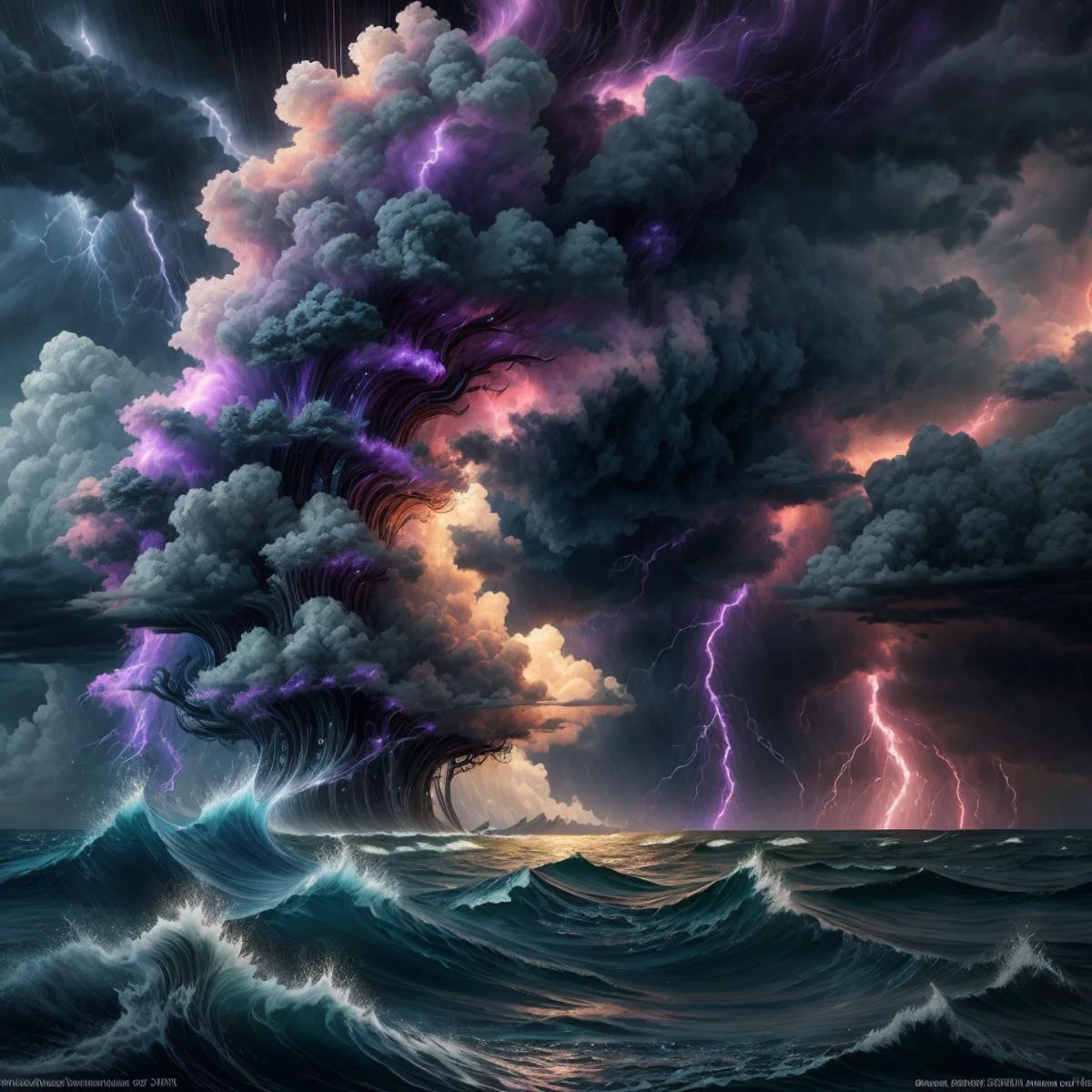 fantasy art, raw photo quality, imagery masterpiece BREAK
storm cloud over ocean, purple color, heavy rain, lightnings and thunder, whirlpools, stormy environment, very detailed, very clear, cinematic angle, close vie <lora:add_detail:1> <lora:Elixir:1> <lora:ElementWind:0.5>