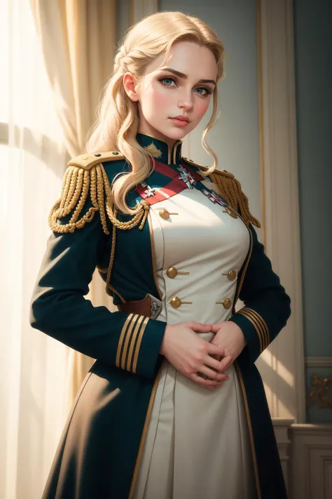 (CG Unity 8K wallpaper in extreme detail,tmasterpiece,Highest image quality),(Delicate light and shadow,The picture is highly dramatic,Cinematic lens effect),A girl wearing the costume of a German SS colonel in World War II,white color hair,Tall and tall,Chest straight,sitting in the couch,dynamicposes),(Exceptional detail,The lighting effect is outstanding,Vista wide angle),(Excellent rendering,Enough to stand out from the crowd),The focus is on the German SS colonel's costume in World War II,Intricate detail textures
