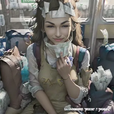 (t0ki0:1.2), (holding the middle finger up:1.3), sitted on a bus station, two bags on the ground, smiling,looking at viewer, (a bunch of banknotes sticking out the bags:1.4), sitted on a bus station, (smiling:1.2),(fuck you:1.3), looking at viewer, <lora:tokioMoneyHeistLORA_t0ki0:1.2> <lora:middleFingerLORA_midfingv1:1.2>