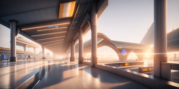 futuristic architecture visualization, huge railway station, Avant-garde design, futuristic design, morning, Octane rendered, ray tracing rendered, concise, highly detailed, 8K, HDR, highest quality, sharp focus, photorealism