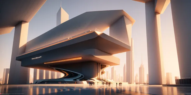 futuristic architecture visualization, giant museum, Avant-garde design, futuristic design, evening, Twinmotion Rendered, ray tracing rendered, concise, highly detailed, 8K, HDR, highest quality, sharp focus, photorealism