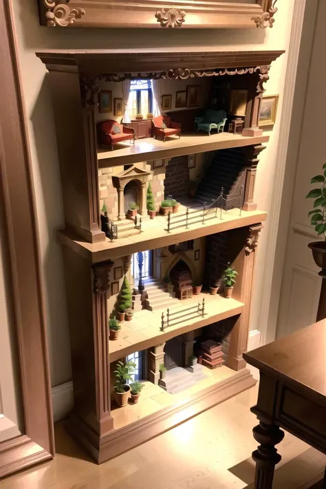 new york brownstone, masterpiece, shadowbox art, diorama art