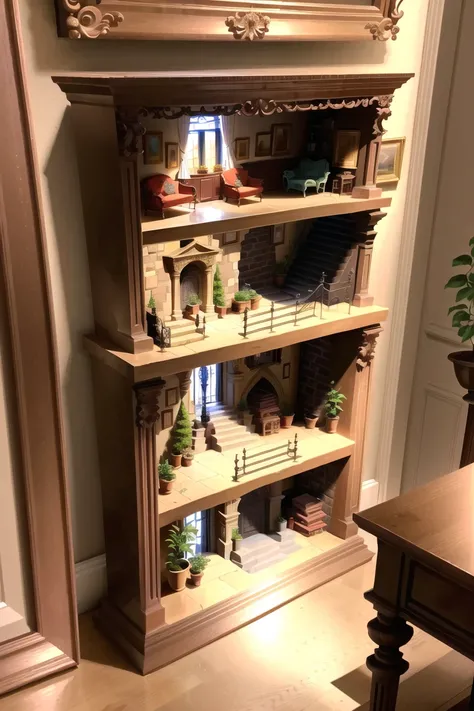 new york brownstone, masterpiece, shadowbox art, diorama art