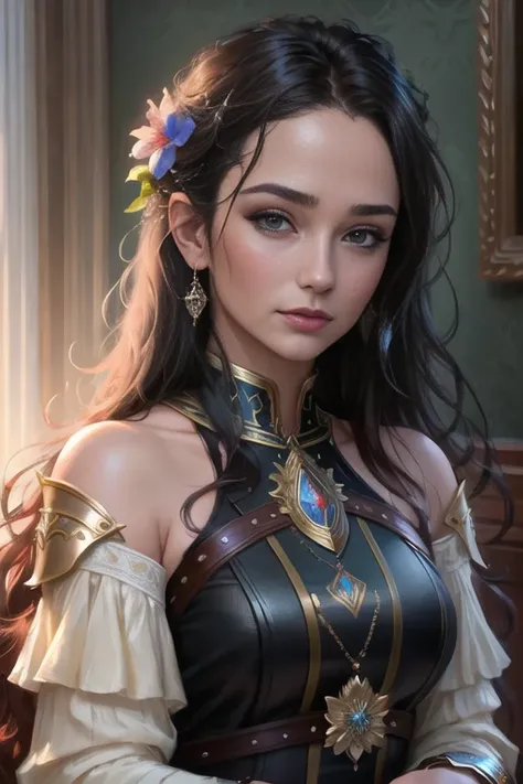 modelshoot style, (extremely detailed CG unity 8k wallpaper), full shot body photo of the most beautiful artwork in the world, medieval armor, professional majestic oil painting by Ed Blinkey, Atey Ghailan, Studio Ghibli, by Jeremy Mann, Greg Manchess, Antonio Moro, trending on ArtStation, trending on CGSociety, Intricate, High Detail, Sharp focus, dramatic, photorealistic painting art by midjourney and greg rutkowski, nixeu_soft,(close portrait:1.3),(Feminine:1.4),(beautiful:1.4),(attractive:1.3),handsome,calendar pose,perfectly detailed eyes,studio lighting,thematic background