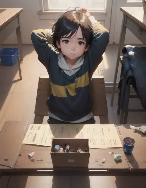 A happy little boy playing with toys in class room, simple art inspired by studio ghibli's visual style, Baroque oil painting anime key visual full body portrait character concept art, kuudere noble dictator, trending pixiv fanbox, rule of thirds golden ratio, by greg rutkowski wlop makoto shinkai takashi takeuchi studio ghibli jamie wyeth