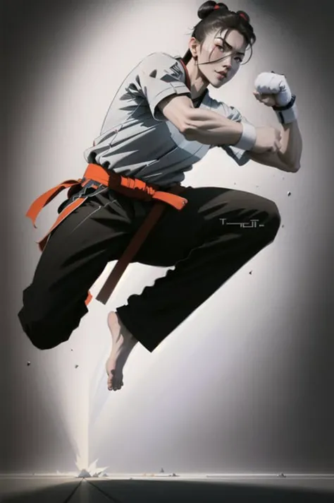 <lora:inkpunkDiffusion_Lora300:1>, a Taekwondo master, throwing powerful kicks and punches with agility and grace, perfectly balanced body,every move is precise and powerful, the perspective of looking up at the viewer, the artist has many angles and details, and the art style of the show is very fluid and correct, and has dramatic lighting, volumetric light, intricate, extremely high details, 8K HD, <lora:asiafacemixLora300_asiafacemixPruned:1>