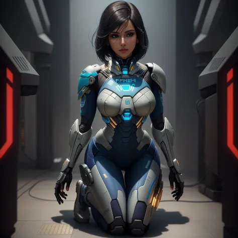 complex 3d render ultra detailed (full body) of a beautiful porcelain profile ((pharah)) android face, (full body), cyborg, robotic parts, 150 mm, beautiful studio soft light, rim light, vibrant details, luxurious cyberpunk, lace, hyperrealistic, anatomical, facial muscles, cable electric wires, microchip, elegant, beautiful background, octane render, H. R. Giger style, 8k, best quality, masterpiece, illustration, an extremely delicate and beautiful, extremely detailed ,CG ,unity ,wallpaper, (realistic, photo-realistic:1.37),Amazing, finely detail, masterpiece,best quality,official art, extremely detailed CG unity 8k wallpaper, absurdres, incredibly absurdres, robot, silver halmet, full body,on her knees