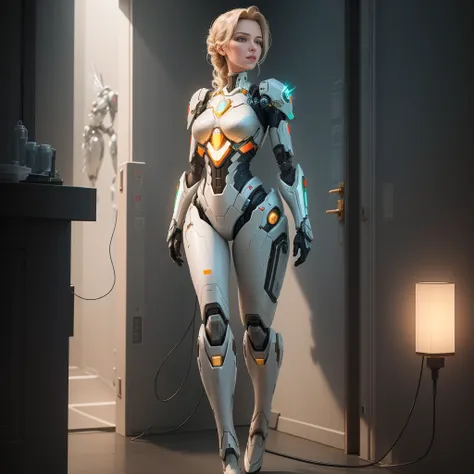 complex 3d render ultra detailed (full body) of a beautiful porcelain profile ((mercy)) android face, (full body), cyborg, robotic parts, 150 mm, beautiful studio soft light, rim light, vibrant details, luxurious cyberpunk, lace, hyperrealistic, anatomical, facial muscles, cable electric wires, microchip, elegant, beautiful background, octane render, H. R. Giger style, 8k, best quality, masterpiece, illustration, an extremely delicate and beautiful, extremely detailed ,CG ,unity ,wallpaper, (realistic, photo-realistic:1.37),Amazing, finely detail, masterpiece,best quality,official art, extremely detailed CG unity 8k wallpaper, absurdres, incredibly absurdres, robot, silver halmet, full body,standing up, dramatic pose