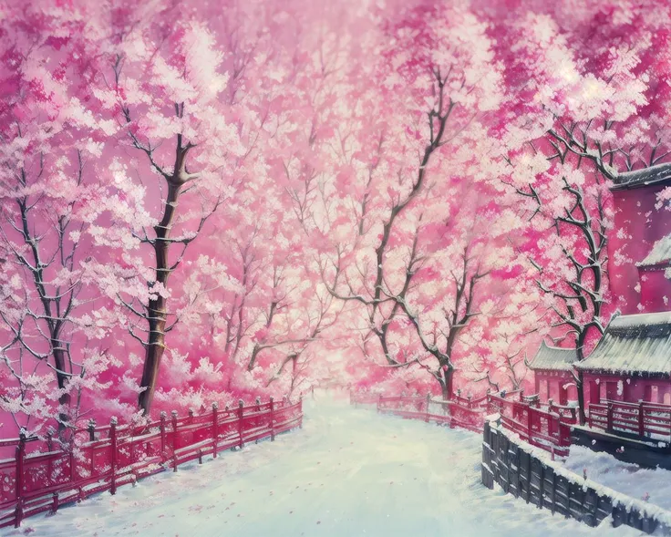<lora:chinese:1>,bare_tree, branch, bridge, cherry_blossoms, dango, falling_petals, fence, flower, hanami, in_tree, no_humans, outdoors, path, petals, petals_on_liquid, pink_flower, plum_blossoms, spring_\(season\), tree, wagashi, wisteria