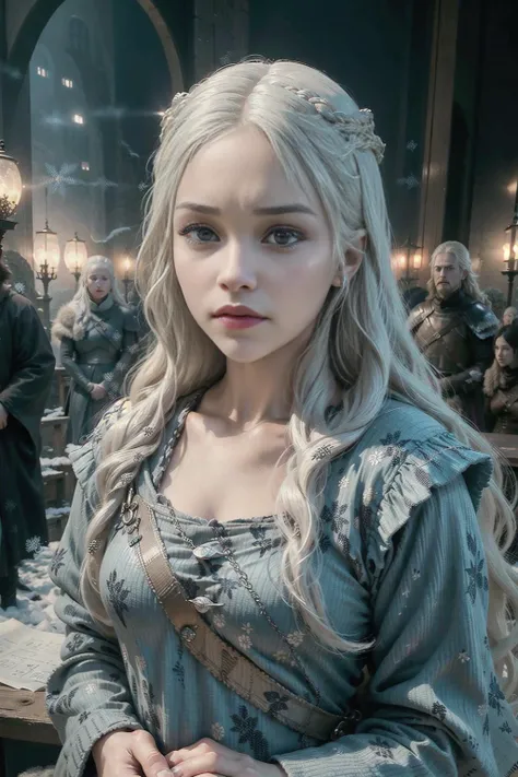 <lora:japaneseDollLikeness_v10:0.2> ,<lora:koreanDollLikeness_v15:0.5> ,<lora:taiwanDollLikeness_v10:0.2>,(purple eye), ((film grain:1.3)), (skin spots:0.9), (acnes:0.5), mature woman , embarrassed, 30 years old, ((1 girl)), ((1woman)), ((solo)), (8k, RAW photo, best quality, masterpiece:1.2), (realistic, photo-realistic:1.37), detailed beautiful face, (photorealistic:1.4), (soft focus:1.4), (sharp focus:1.4),(detailed background:0), ultra-detailed, solo,(angry:1.1),((majesty,frown)),(closed mouth:1.05), small breasts, beautiful detailed eyes, (long white hair), ((full body)),((Game of Thrones, Daenerys Targaryen hairstyle, winter,freeze,blizzard)),Three dragons are flying in the sky