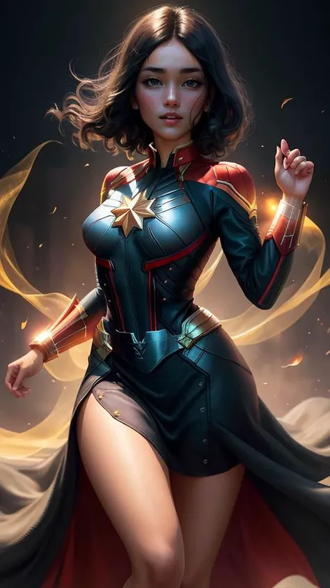 Full Shot, of beautiful black hair princess , [fantasy], black background,looking at viewer, in astral plane, (half naked), toned physique, perfect large round breasts, toned medium ass, perfect hands and limbs, (detailed skin, diffused skin pores), ethereal, maximum detail, maximum quality, (bloom:0.5), raytracing, specular lighting, shallow depth of field, smooth,10 fingers, black dress ,cinematic film still from captain marvel, [Arcane Fantasy:12]
