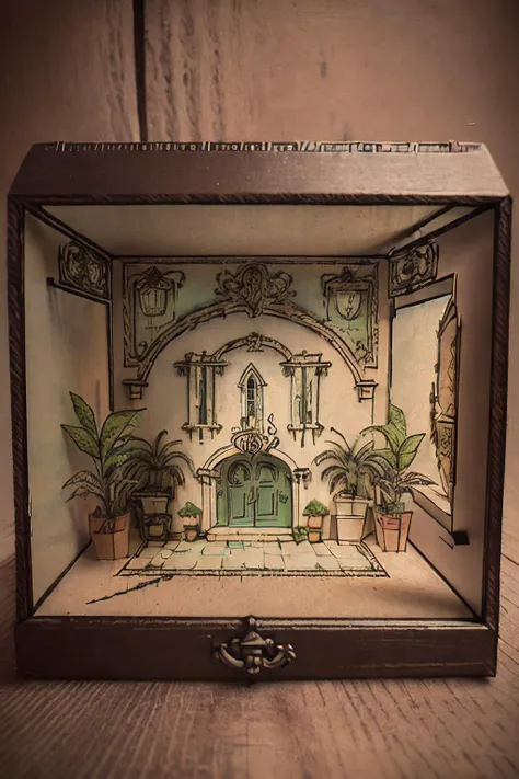 a drawing of shadowbox art, diorama art, new orleans house  <lora:t3chdr4w_v2:1>