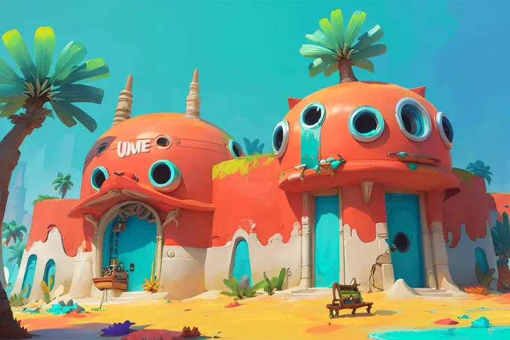 masterpiece,best quality,toon,building,simple design,people,trees,pixar style,
Turquoise and Coral, Driver, <lora:toon:0.8>