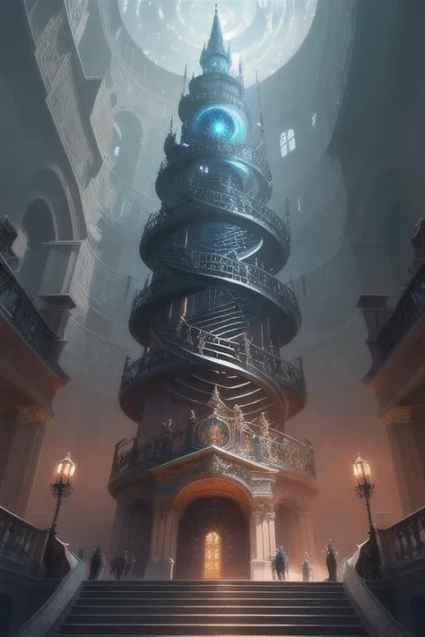masterpiece, best quality
staring up infite climbing celestial library spiraling towards light, books, spirals, escher, dark souls, bloodborne fantastical, magical library, gradient, fantasy, trending artstation, fractals, ornate, matte painting --ar 1:3 --q 0.5