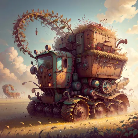 <lora:FairTaleAI:.75> FairyTaleAI combine harvester , masterpiece, trending, 8K