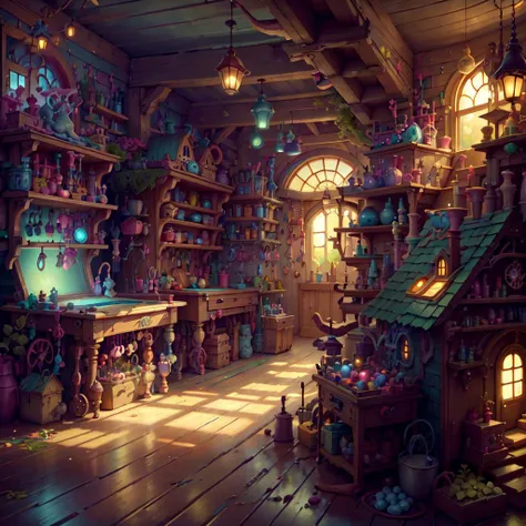 <lora:FairTaleAI:.75> FairyTaleAI toy factory ,