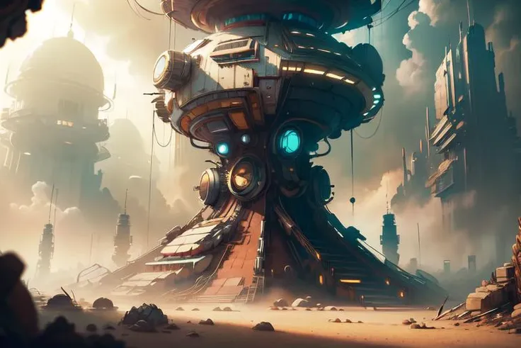 masterpiece, high quality, best quality, hyper detailed, HDR, (realism:1.1), photorealism, volumetric lighting, contrast, depth of field,  sharp focus, absurdres, unreal engine

 <lora:Style Retrofuturismai retrofuturismai v10:0.9> RetroFuturismAI mars colony