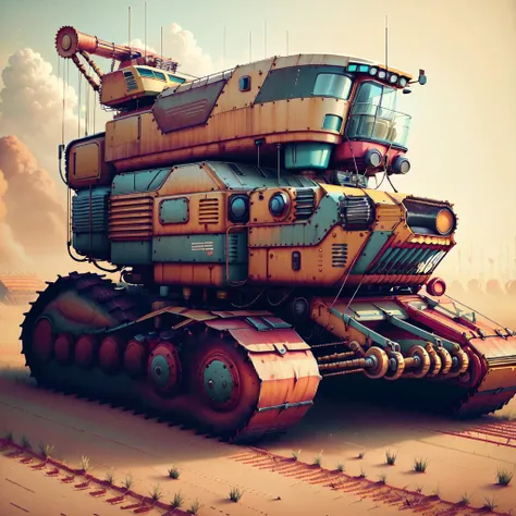 <lora:RetroFuturismAI:1>, RetroFuturismAI combine harvester