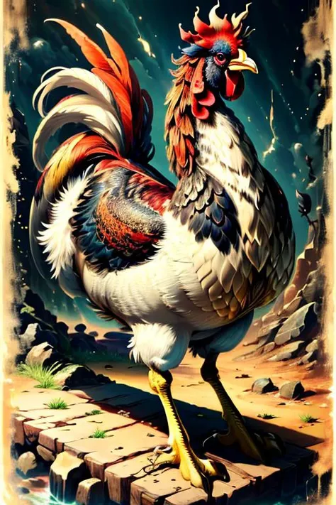 best quality, 8k, photography, canvas, rooster, miniature, bright and clean, <hypernet:chinesezodiac-assembled:1>