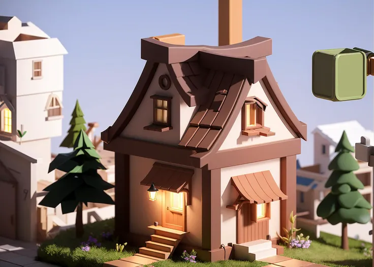 house,shop, two-storey house, yard, street lamp, fence,tree ,outdoors, <lora:Lovely house:0.8>