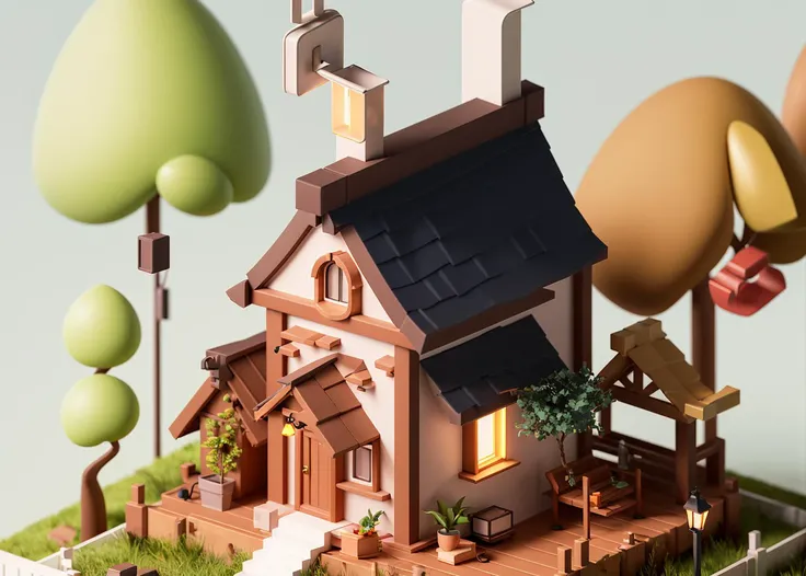 house,shop, two-storey house, yard, street lamp, fence,tree ,outdoors, <lora:Lovely house:0.8>