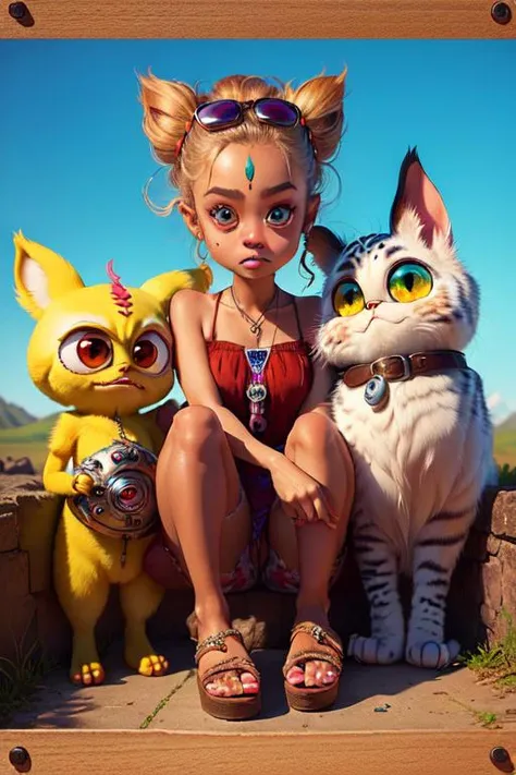 herd, Gizmo, Puss in sandals, Furby, beautiful detailed eyes, masterpiece, best quality, ultra-detailed, inspired by tim burton