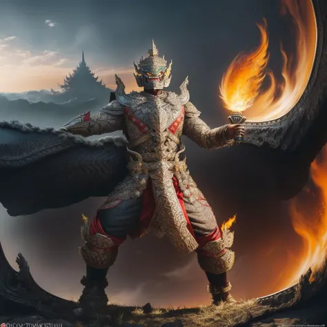 Masterpiece, highly detail , ,(Tossakan titan statue ,FANG , ROBOT, Armor, Mobilesui) , (Carbon fiber,Titanium:1.2) :1.3) ,(Giant Invade megaCity,Mist,View from above,Giga monster size,Coverart,Lighting,Epic Battle,:1.3) , (extremely detail CG unity 8k wallpaper:1.1)(masterpiece),(best quality:1.1), ((realistic)) ,style of master anime, perfect perspective , intricate detail,  , 1man Heroic pose  , , ((extreme long shot , full body ))
<lora:tossakanThaiTossakan_tossakanTitan:1> , Flame behind back