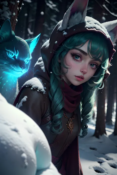 girl, snow forest, shadows, detailed, 8k, <lora:posePeekingOut:1> , <lora:vexLoL:0.8>