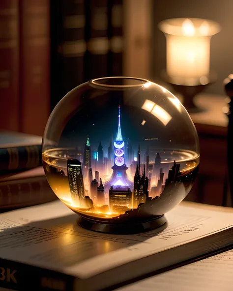 mini\(ttp\), (8k, RAW photo, best quality, masterpiece:1.2), miniature futuristic city in a glass bowl sitting on a old wood study desk, out of focus candles, out of focus books, out of focus maps, out of focus globe <lora:miniatureWorldStyle_v10:0.8>