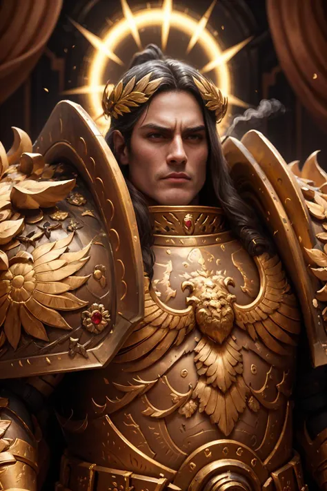 golden halo background,
extremely detailed, 8k, golden armor, wide shoulder pads with red cloth stripts, masculine, ((hecavill:0.9)), lich king, arthas menethil, opposite looking at camera, vaporing powder gold yellow dust,
unparalleled masterpiece, (best:1.0) (quality:1.0), UHD, volumetric lighting, cinematic lighting, rim light, lens flares, subsurface scattering, (sharp:1.0) (focus:1.0), Depth of Field, aperture of f/5. 6, ISO 200, shutter speed of 1/125 sec, var-cinematic-fx,
(style-rustmagic:0.4), (danahamm:0.6), <lora:warhammer40000Emperor_v10:0.6>, <lora:flatIllustration_flatIllustration:0.2>