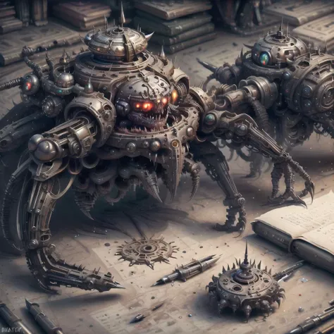 clockworkspider on a cluttered desk, books, pens, schematics, ink, tools, trinkets on desk, gears on desk, mage_glam
, best quality, masterpiece, intricate details, tensorfunk, demonmawai, gothichorrorai
<lora:tensorfunkLoraVersion_v10:1.0> <lora:epiNoiseoffset_v2:1.2> <lora:clockworkspider_v20:0.7> <lora:demonmawai_v10:0.7> <lora:gothichorrorai_v10:0.4> <lora:blackMageFashion_v11:0.7>