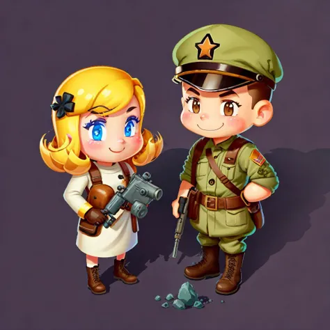 <lora:icon01_:0.7> soldier and mortar, cartoon, illustration