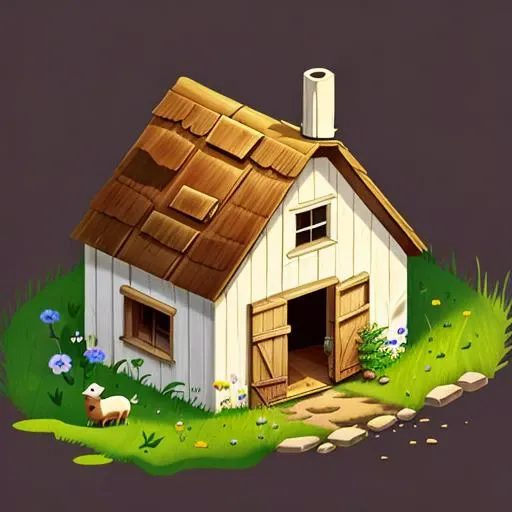 <lora:icon01_:0.6> farm house, cartoon, illustration
